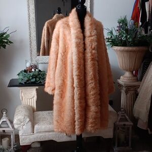Women's Faux Fox Fur Coat - Orange an White